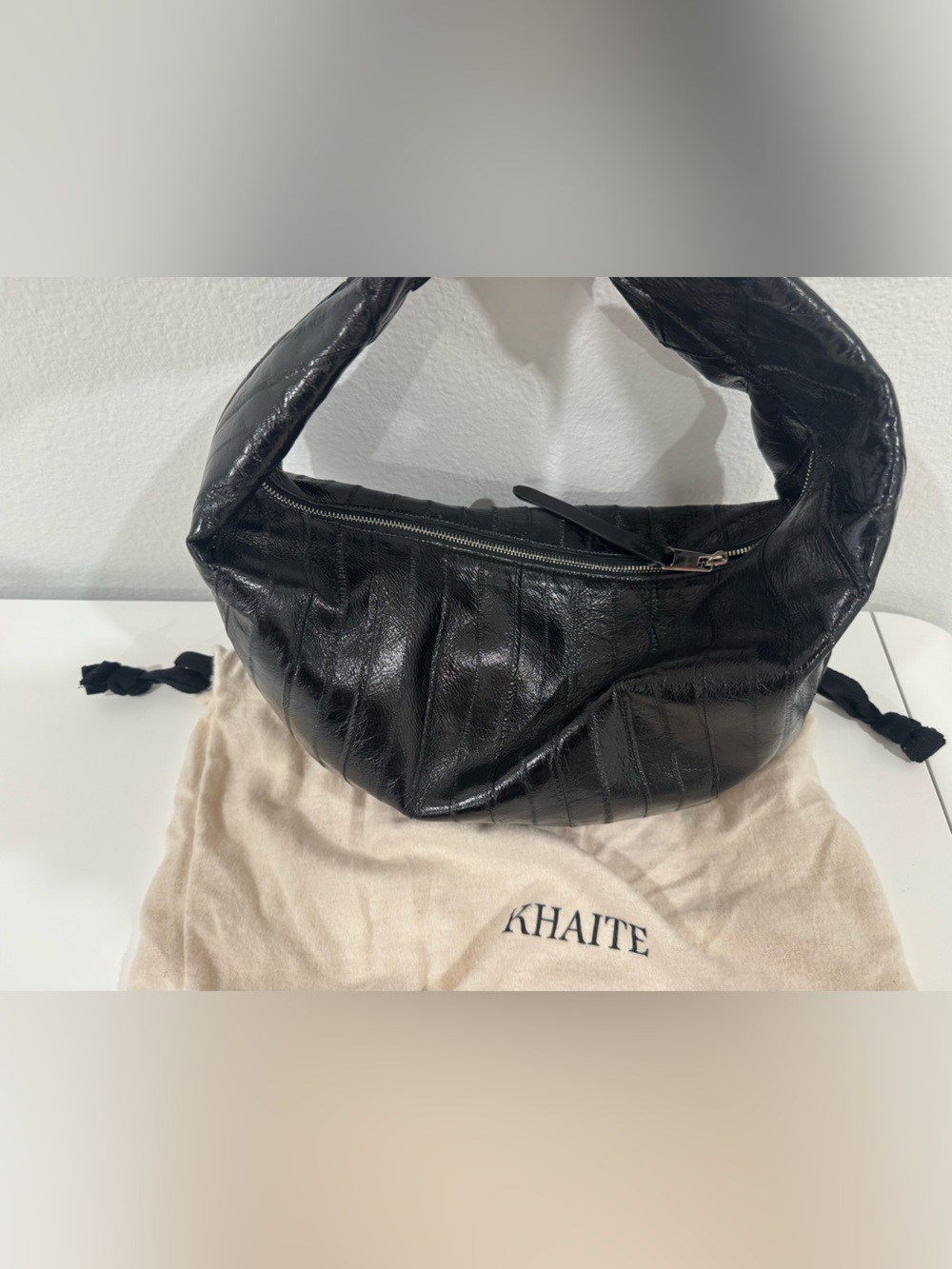 KHAITE Black Eel Leather Olivia Shoulder Bag